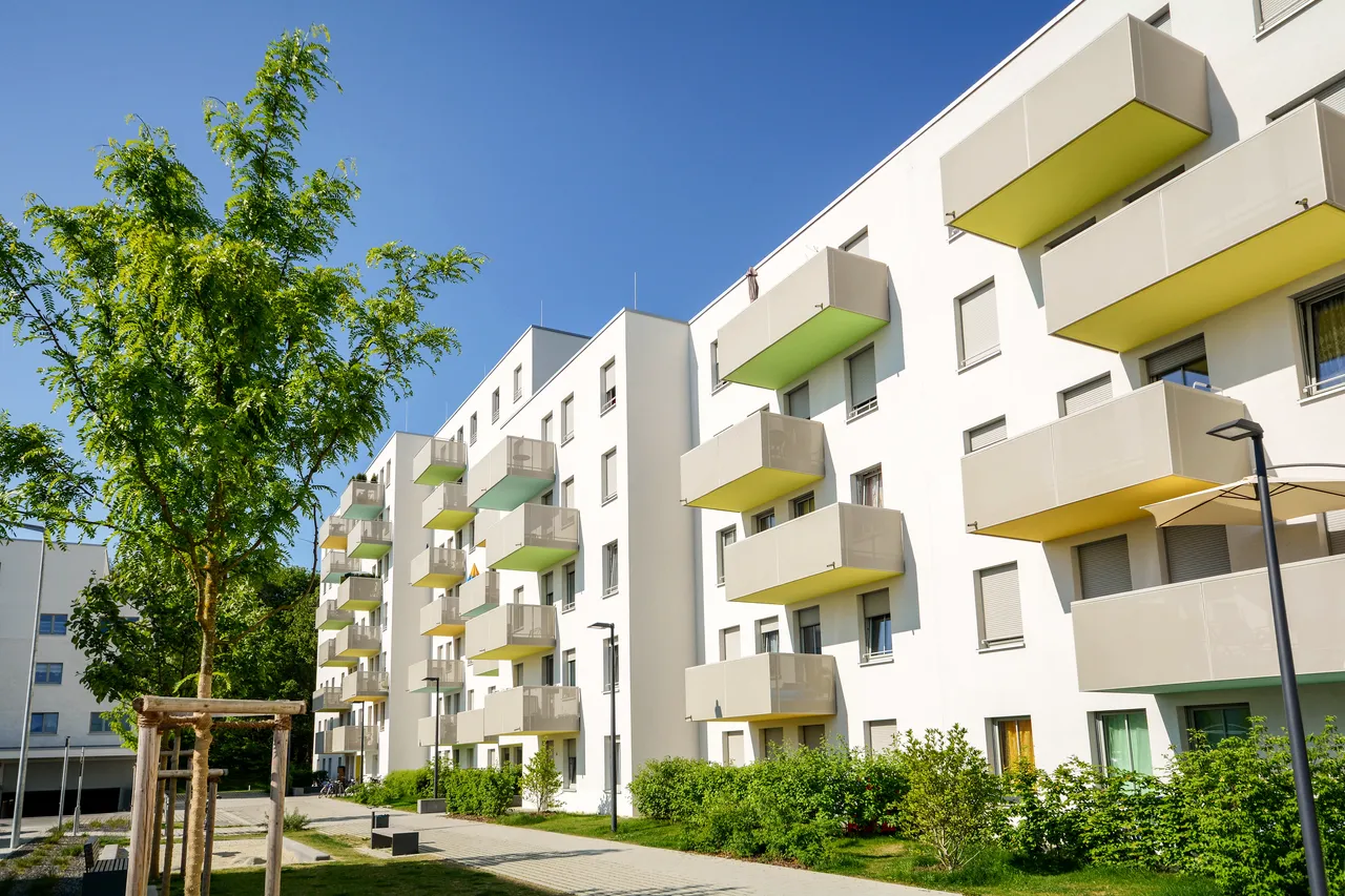 Facade of a modern apartment building in the city