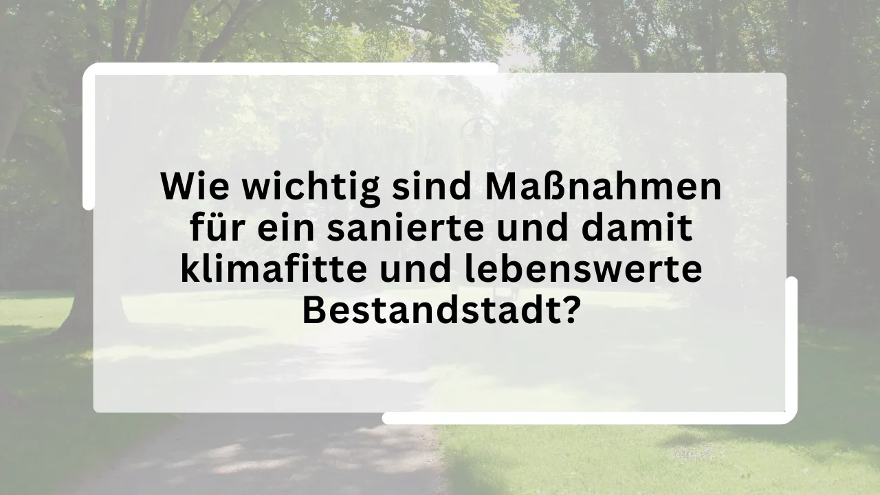 Wie wichtig sind Maßnahmen für ein sanierte und damit klimafitte und lebenswerte Bestandstadt?